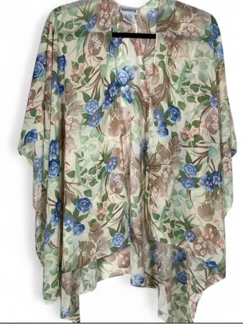 BonWorth Vintage Floral Sheer Kimono Cardigan Open Front Cover-Up Coastal